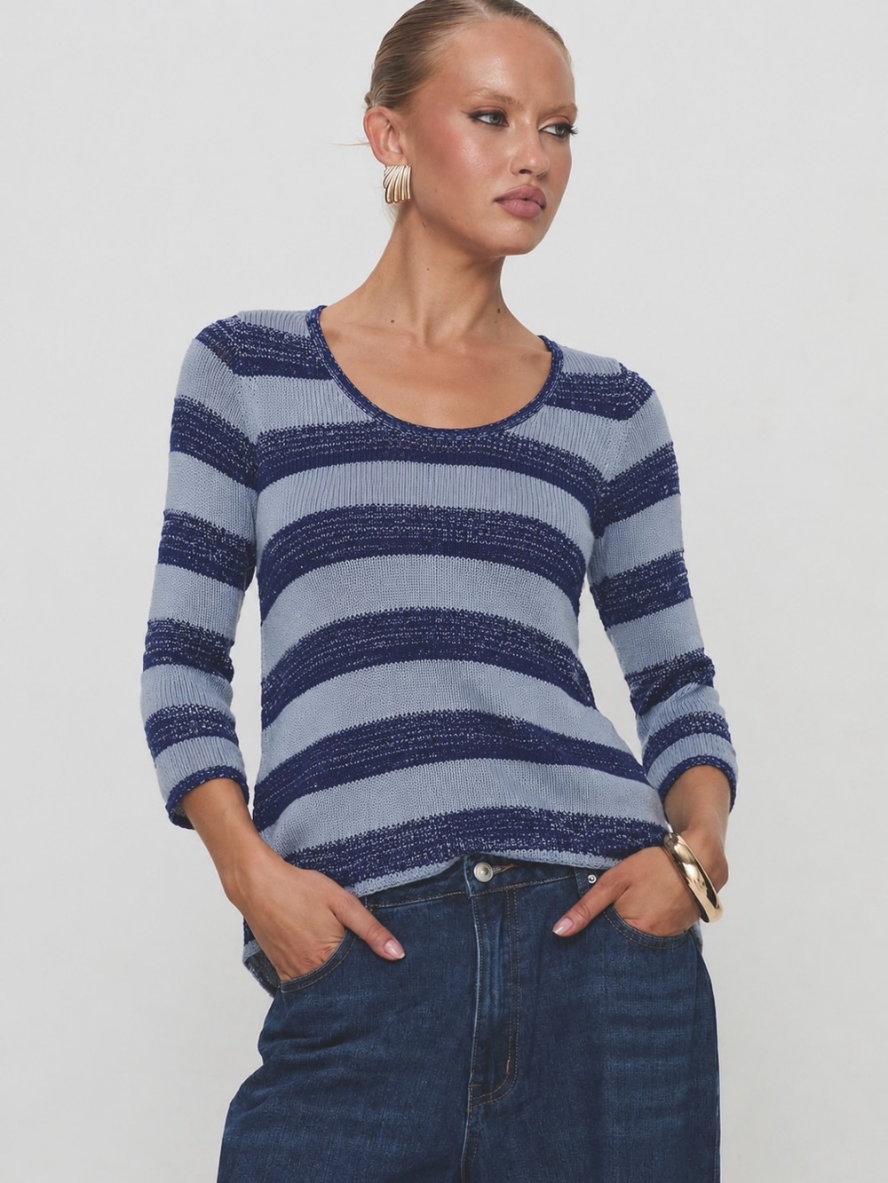 🔥HOST PICK🔥 One World Blue Striped Sweater PL